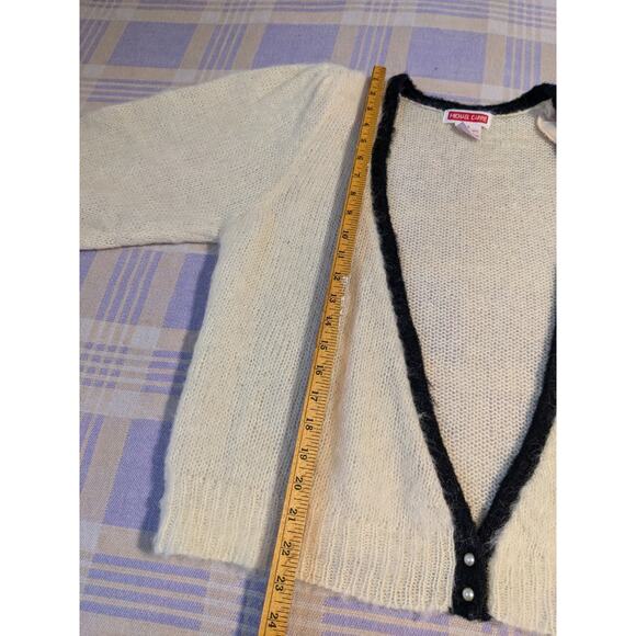 Michael Carrie Mohair Sweater Cream Black Medium Flower Silver Buttons Vintage - Picture 5 of 9